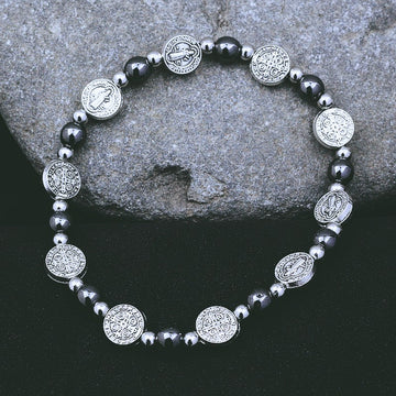 Godly Grind Black Gallstone St. Benedict Rosary Bracelet - Godlygrind