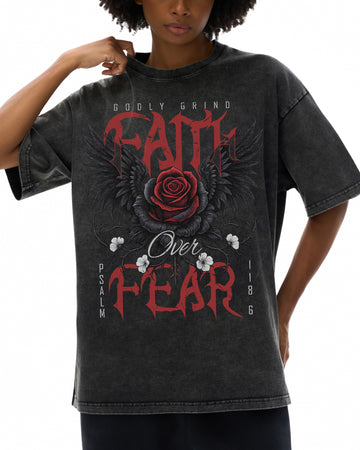 Gothic Faith Over Fear Rose T-Shirt Psalm 1186 Christian Apparel