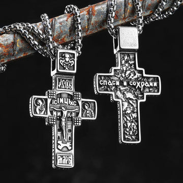Jesus Carving Cross Amulets Stainless Steel Necklaces