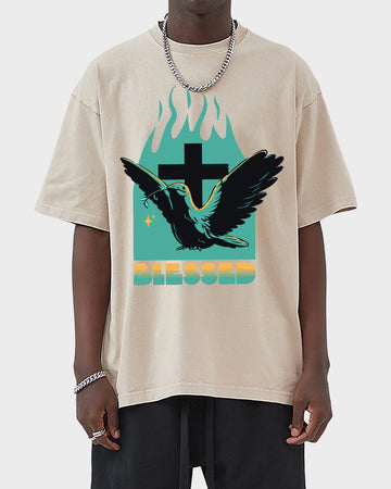Blessed Dove and Cross Acid Wash Tshirt - Godlygrind