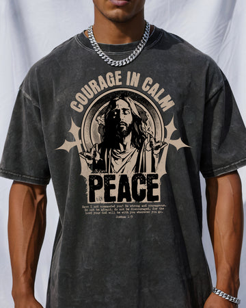 Courage In Calm Peace Acid Wash Tshirt - Godlygrind