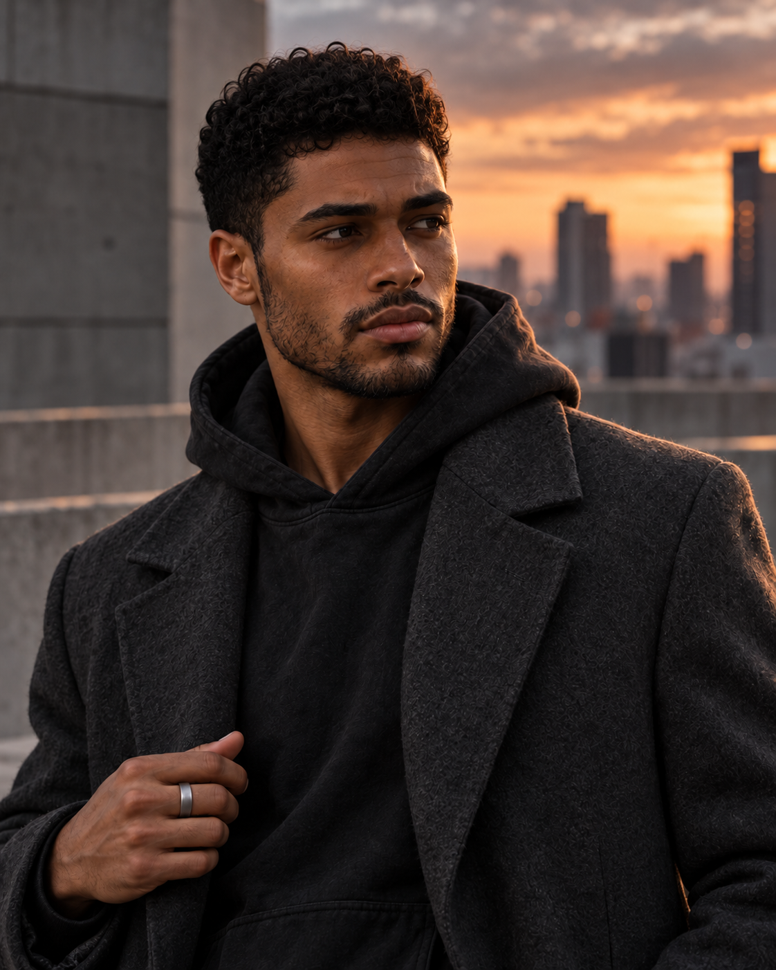 The same fashion model without a hat