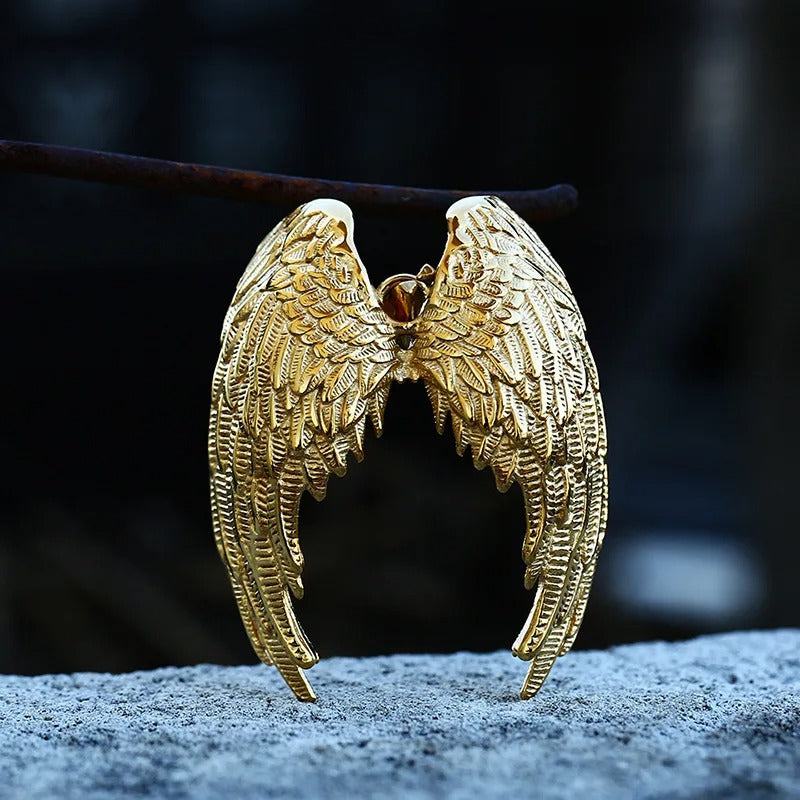 Iridescent Angel Wings Pendant – Stainless Steel Necklace