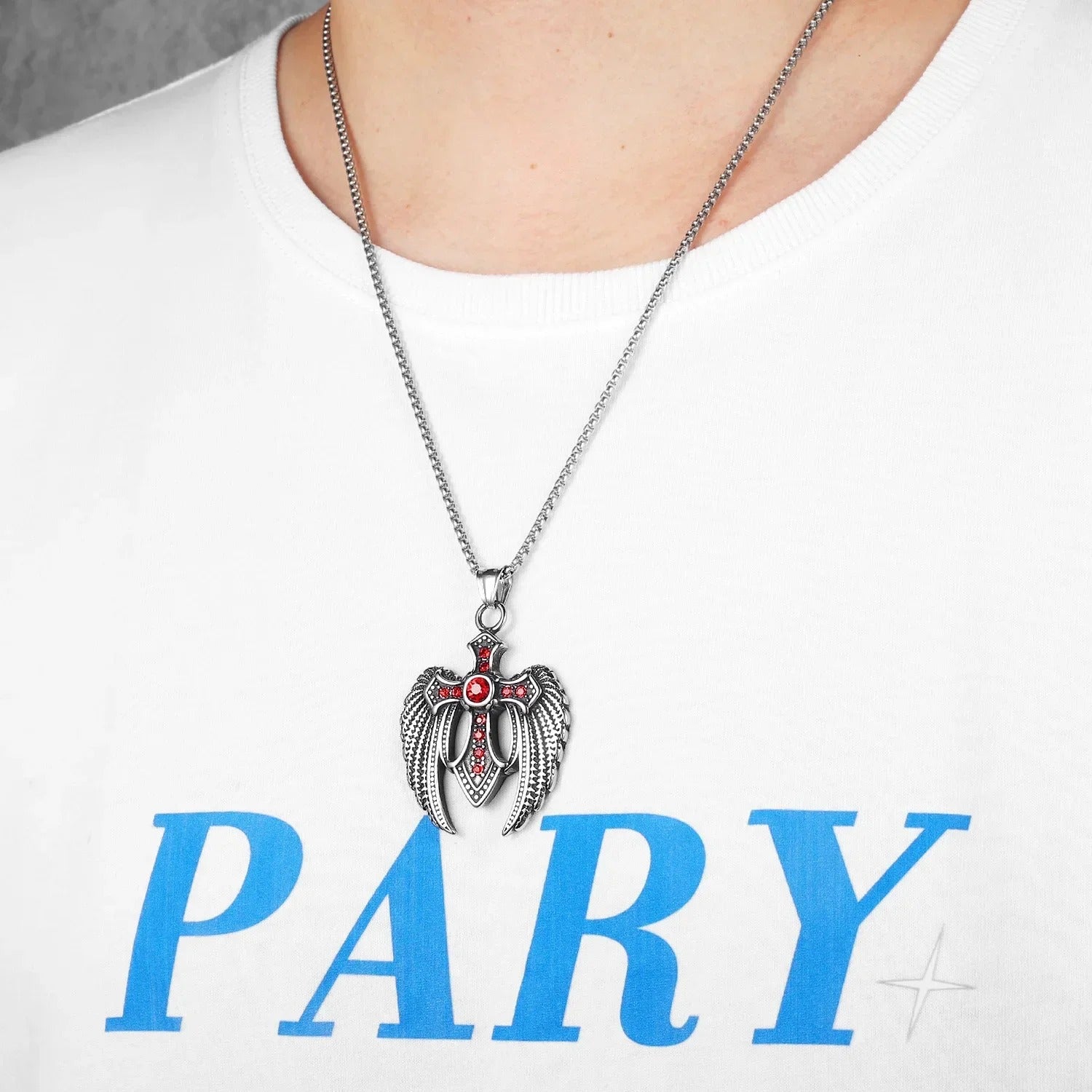 Angelic Valor Pendant – Angel Wings Cross Necklace