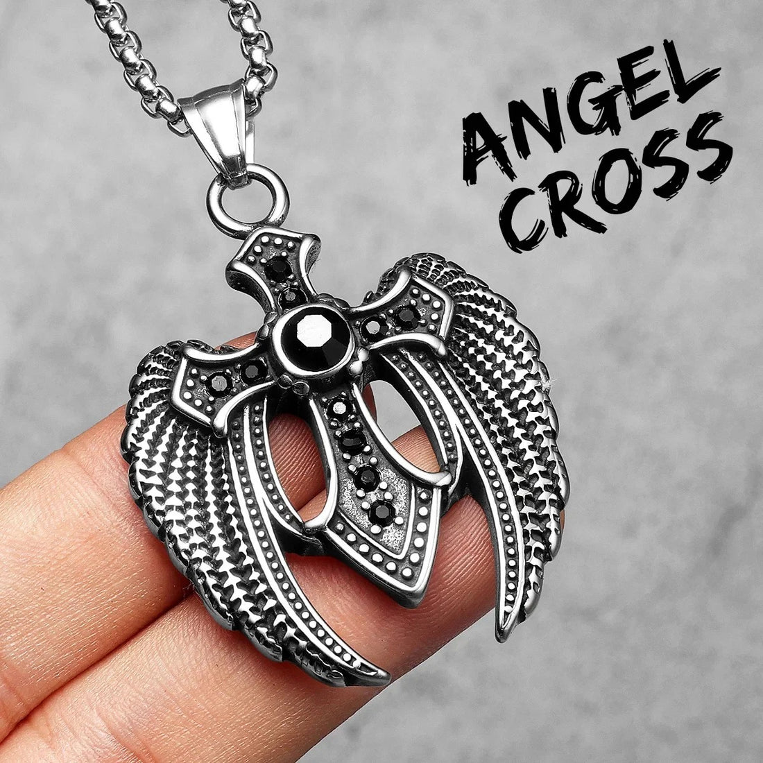 Angelic Valor Pendant – Angel Wings Cross Necklace