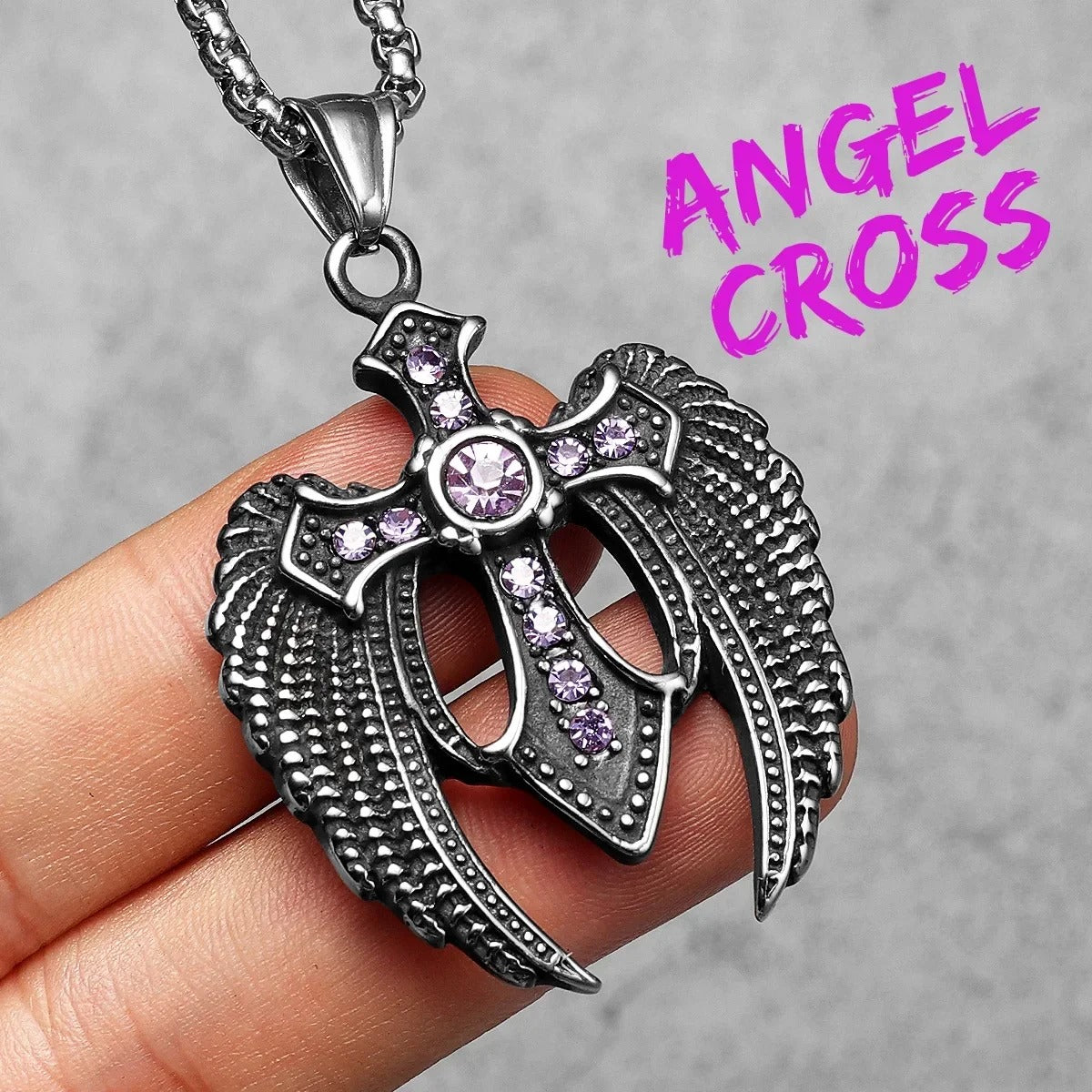 Angelic Valor Pendant – Angel Wings Cross Necklace