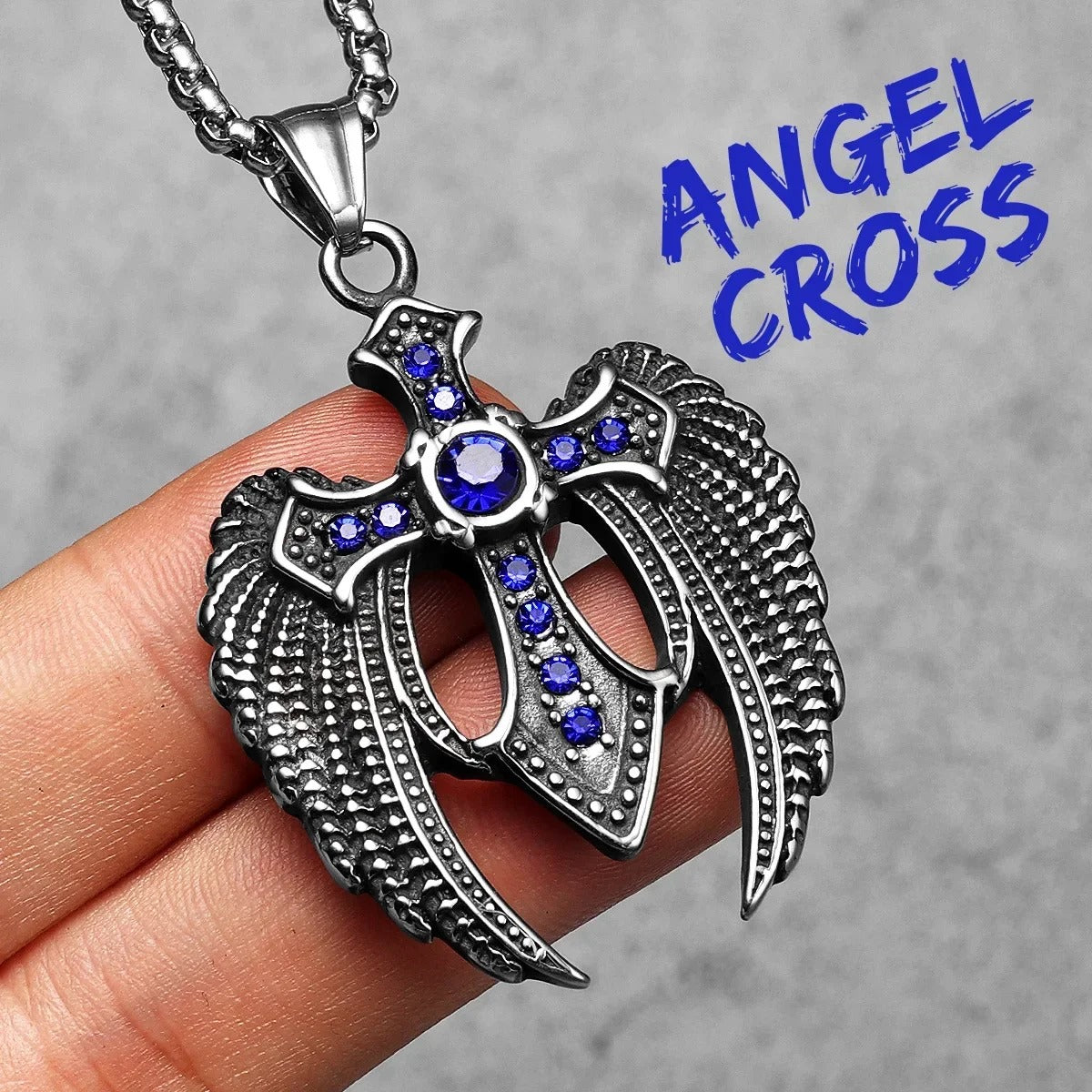 Angelic Valor Pendant – Angel Wings Cross Necklace