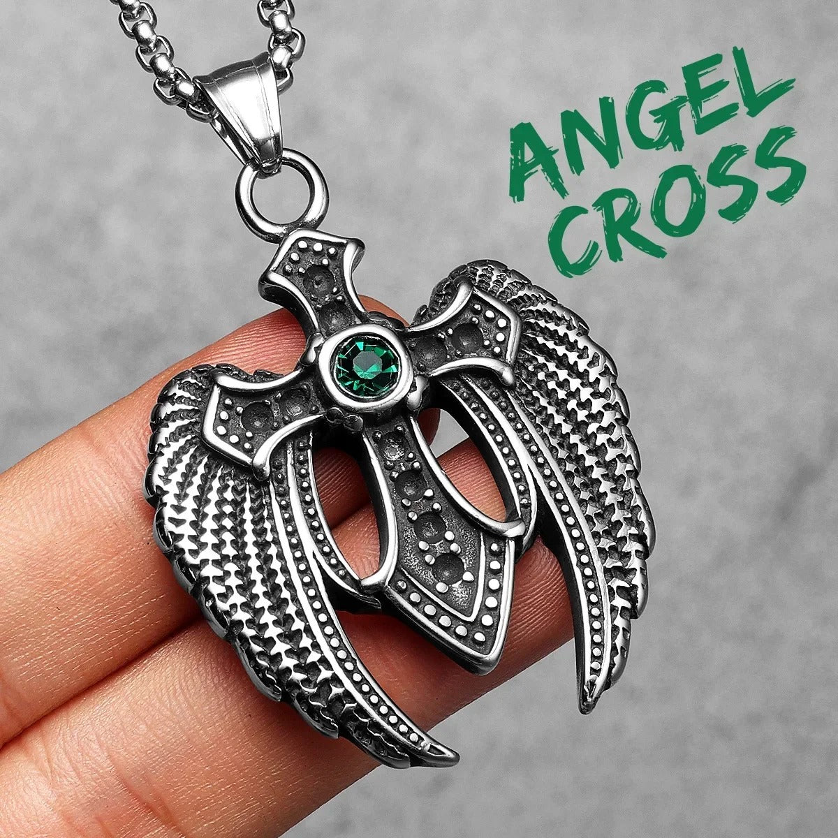Angelic Valor Pendant – Angel Wings Cross Necklace