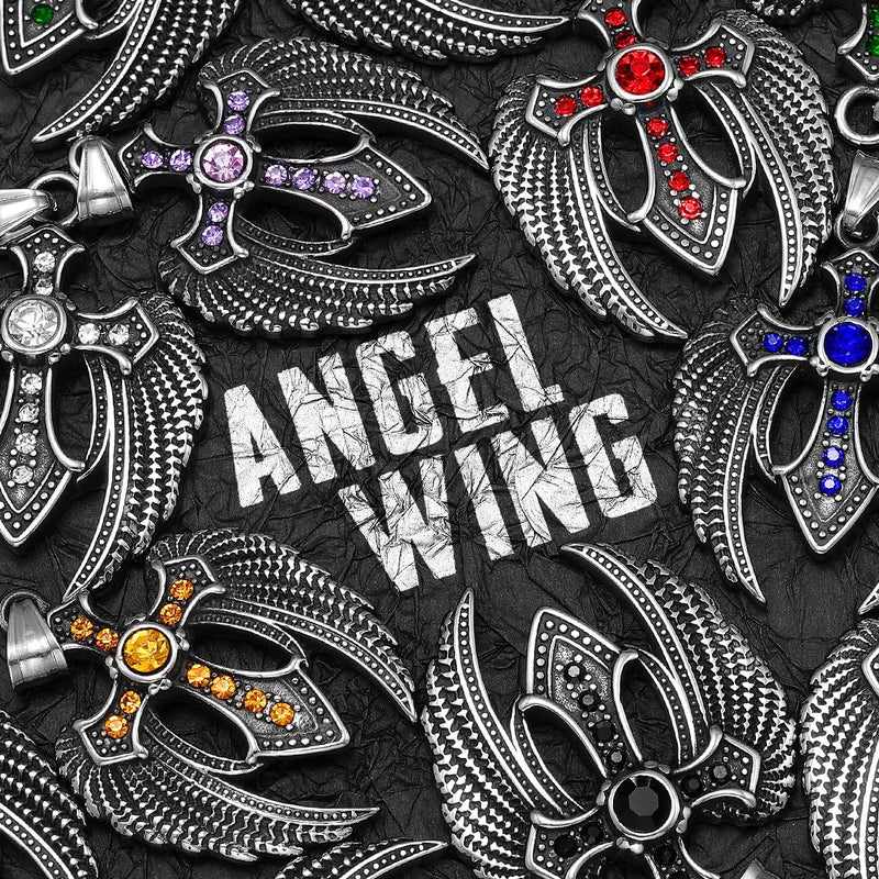 Angelic Valor Pendant – Angel Wings Cross Necklace