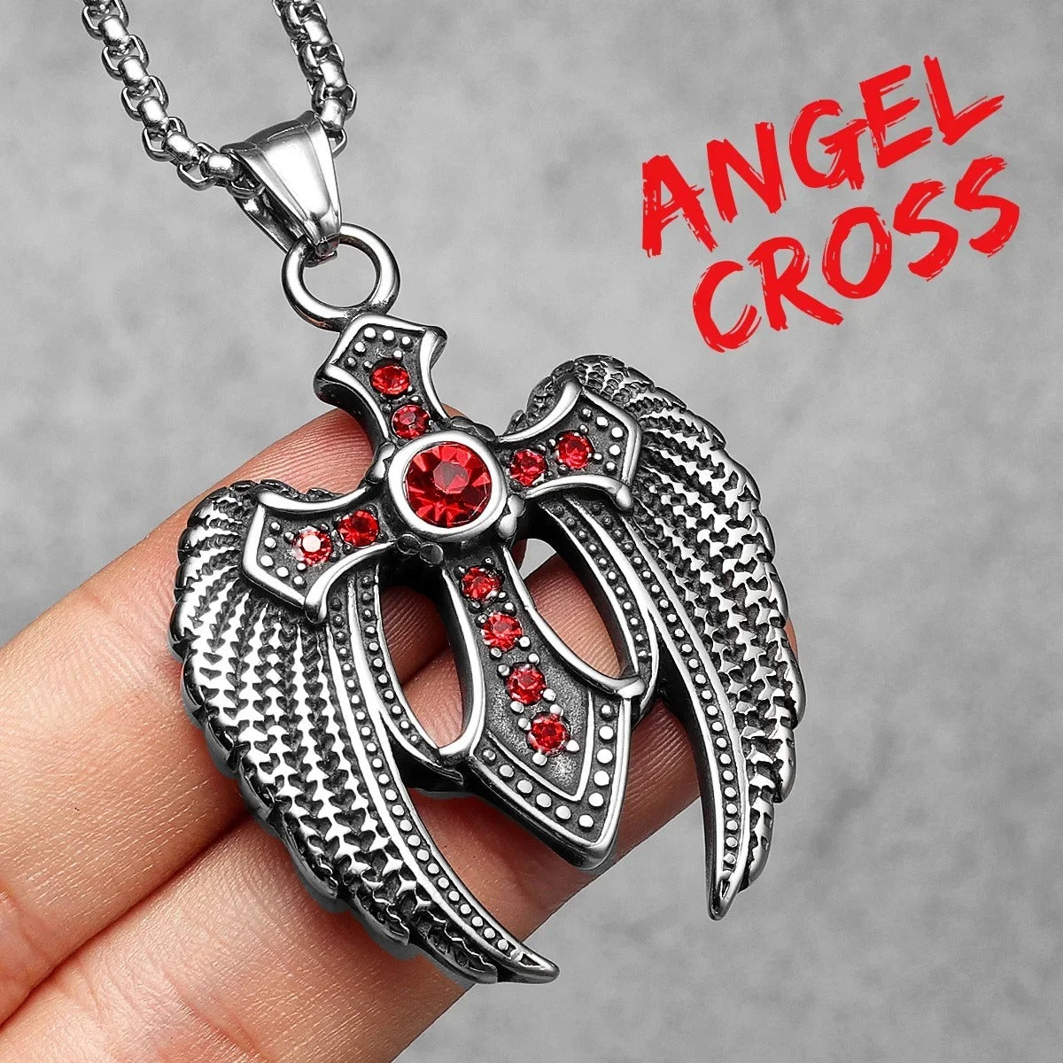 Angelic Valor Pendant – Angel Wings Cross Necklace