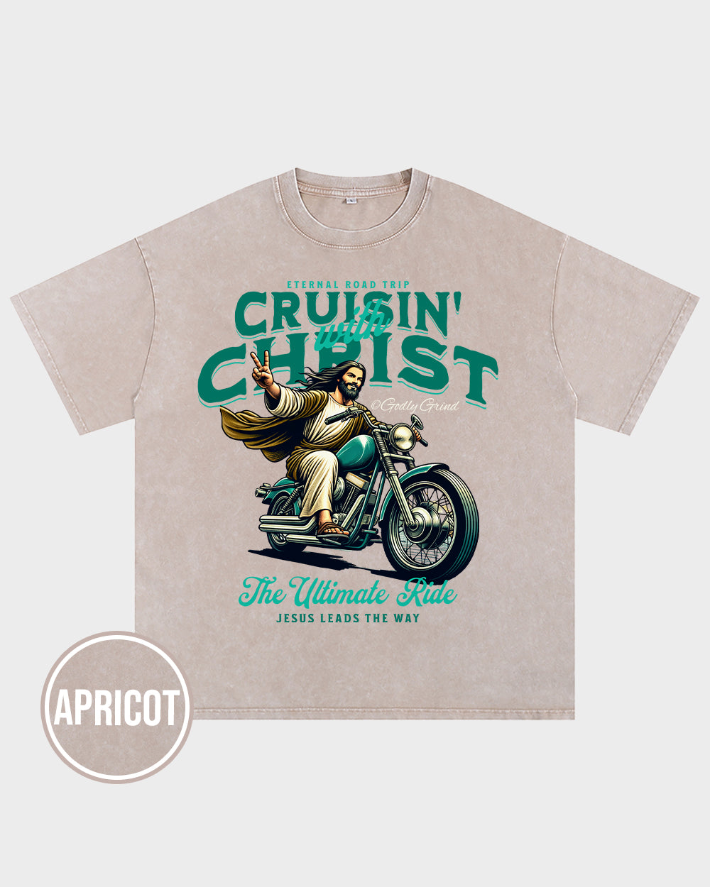 Cruisin' With Christ Jesus - Biker Motorcycle Peace Sign Acid Wash Tshirt - Godlygrind