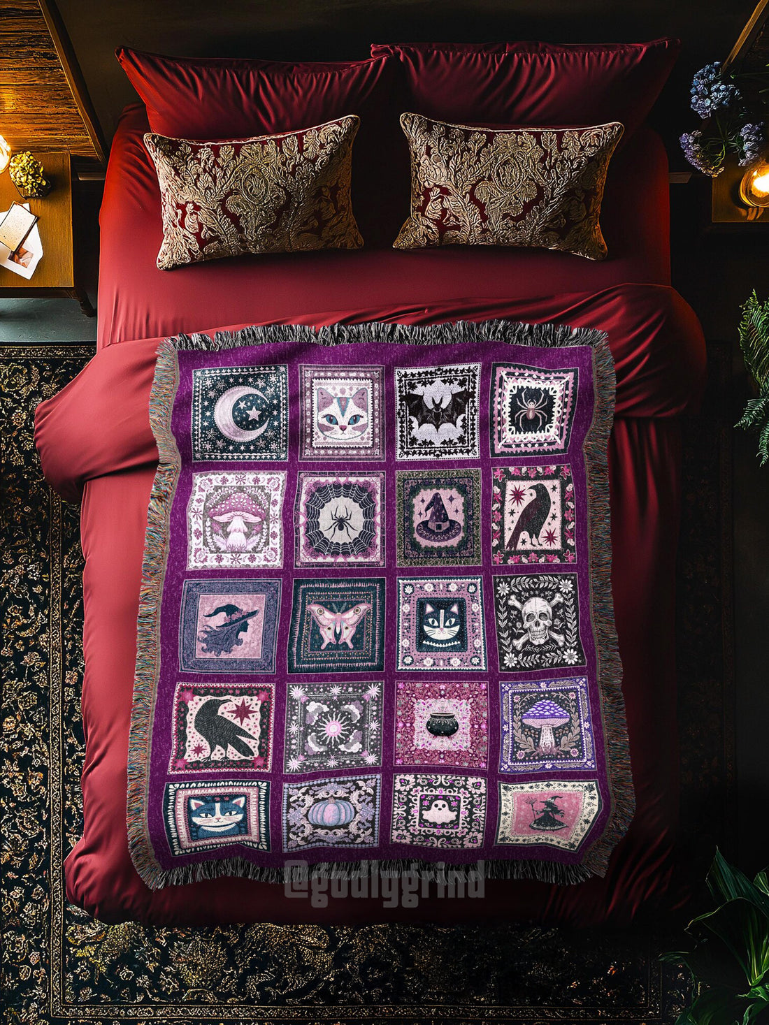 Autumnal Whimsy Purple Throw Blanket