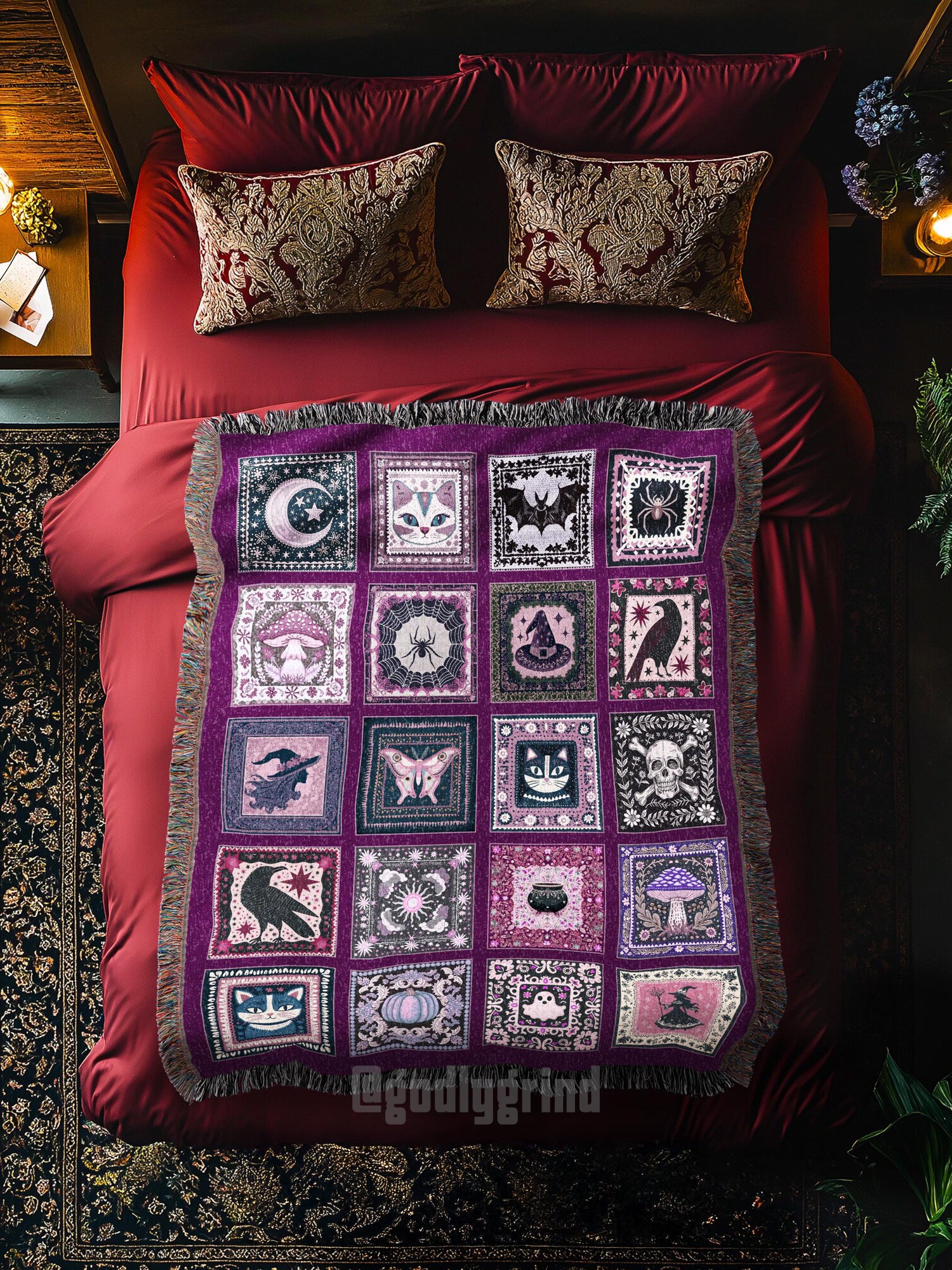 Autumnal Whimsy Purple Throw Blanket