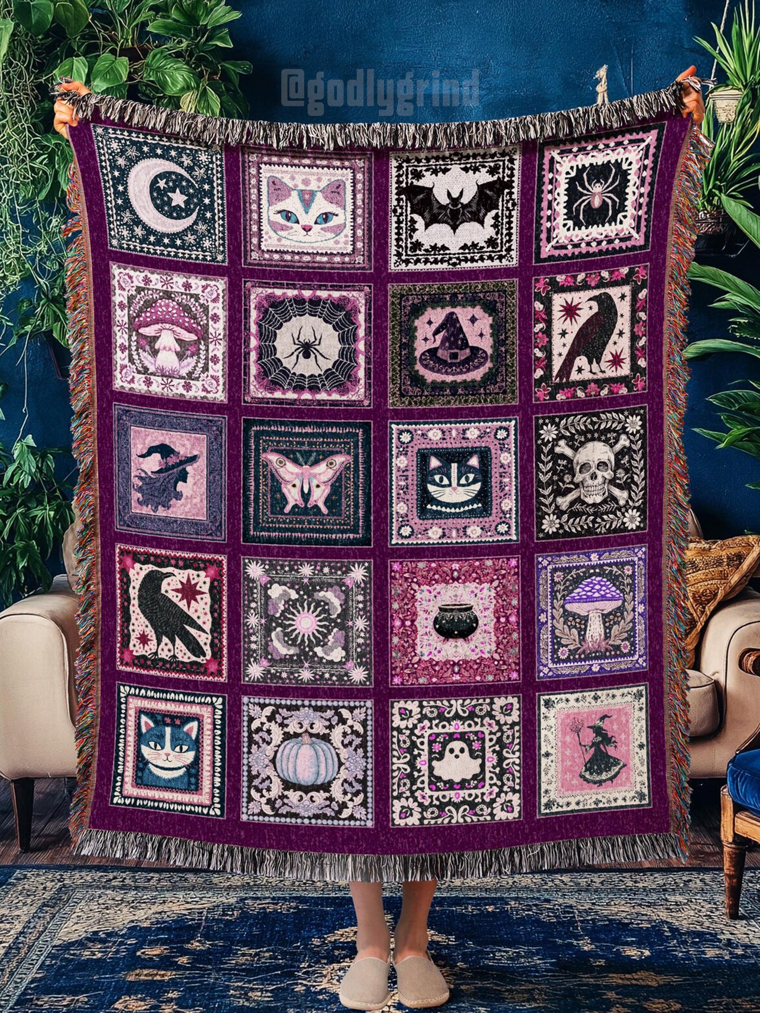 Autumnal Whimsy Purple Throw Blanket