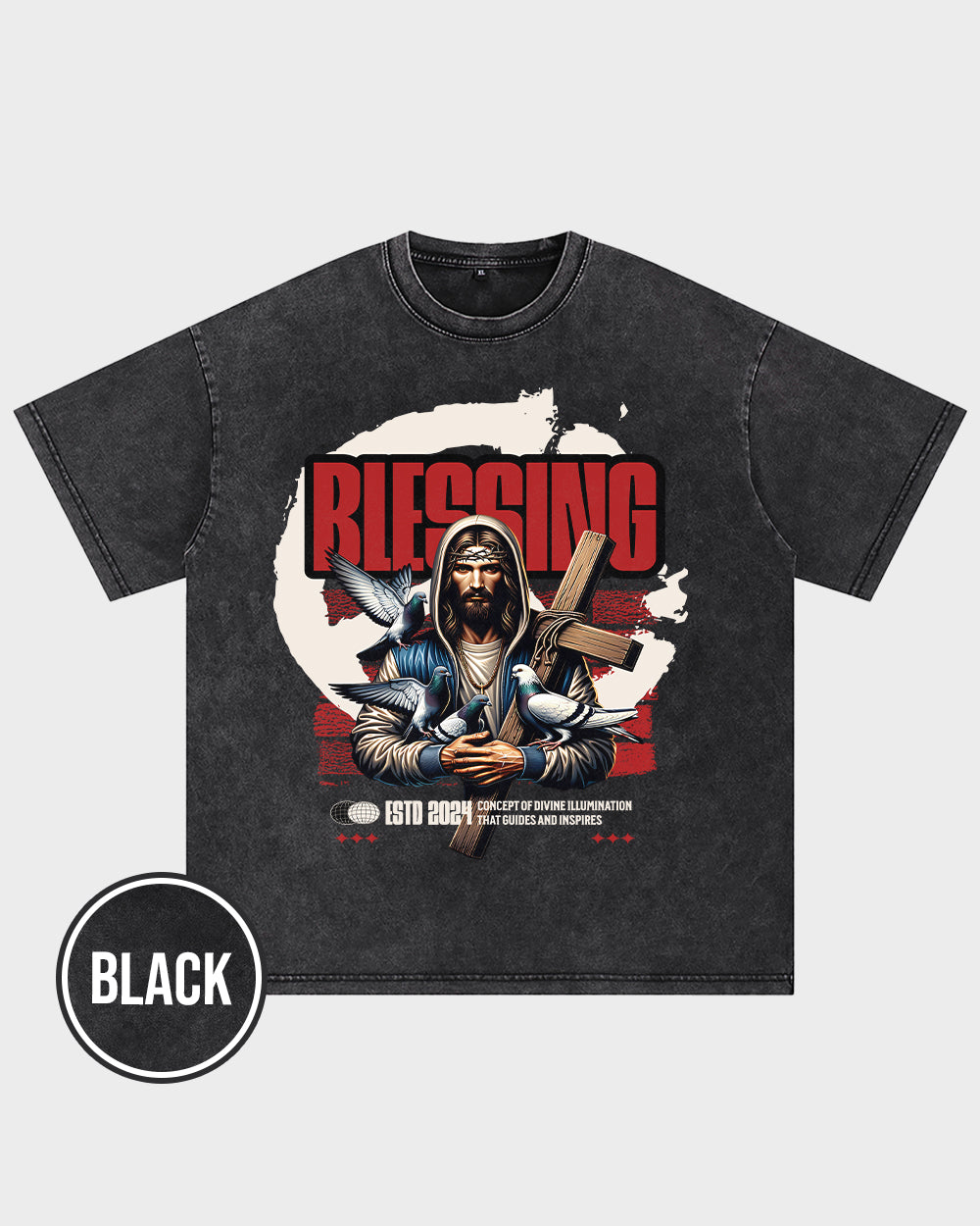 Blessing Concept of Divine illumination Acid Wash Tshirt - Godlygrind
