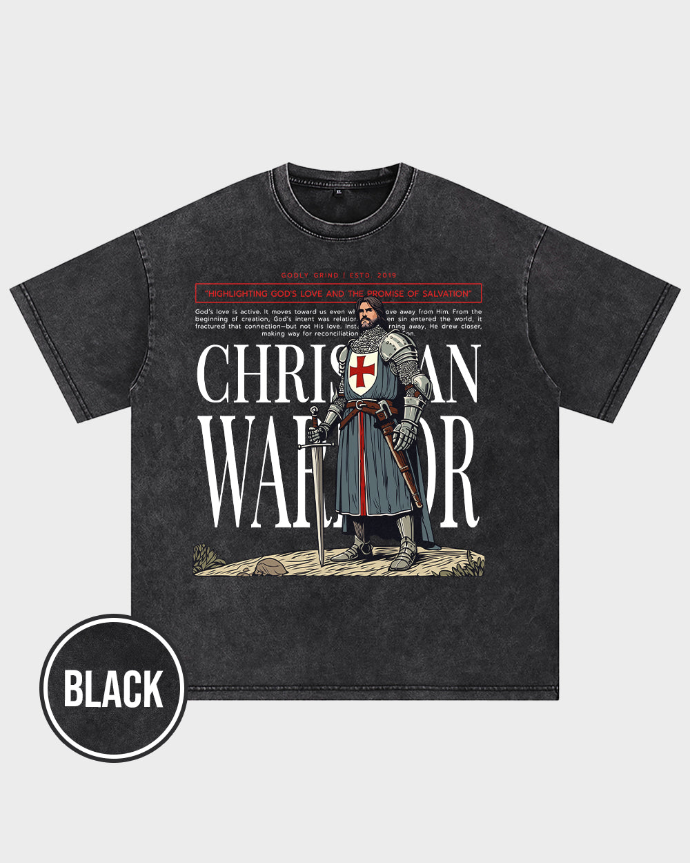Christian Warrior Acid Wash Tshirt - Godlygrind