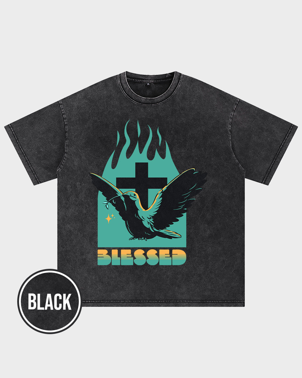 Blessed Dove and Cross Acid Wash Tshirt - Godlygrind