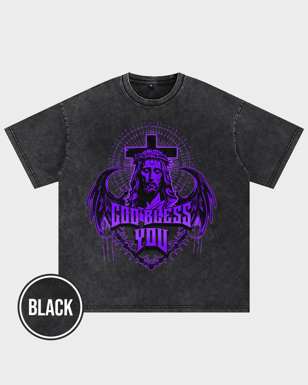 God Bless You Acid Wash Tshirt - Godlygrind