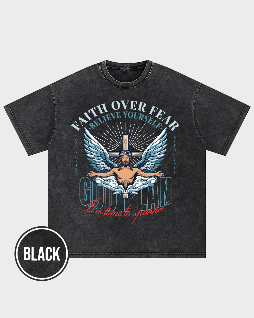 Faith Over Fear,believe in yourself Acid Wash Tshirt - Godlygrind
