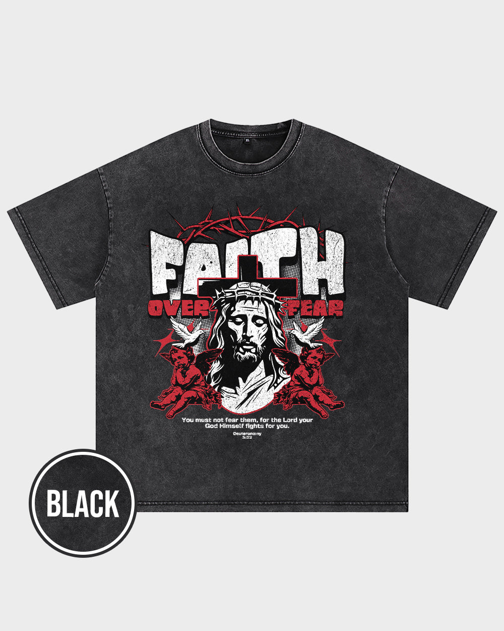Faith Over Fear-Deuteronomy 322 Acid Wash Tshirt - Godlygrind