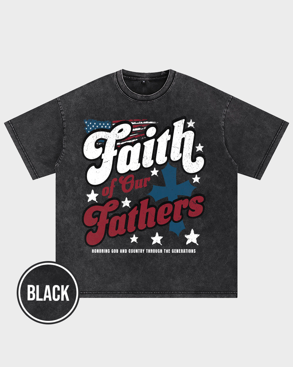 Faith of Our Fathers Acid Wash Tshirt - Godlygrind