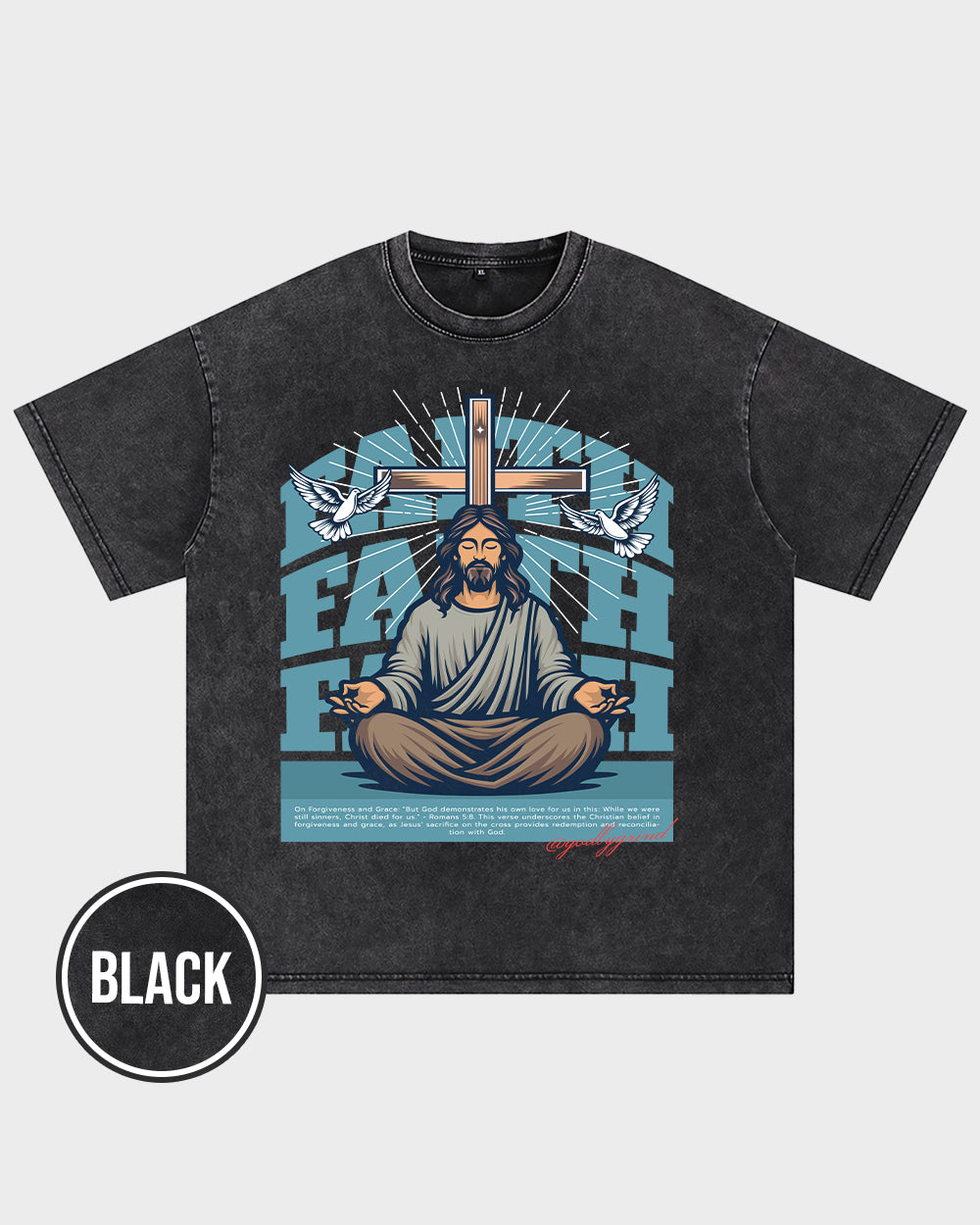 But God demonstrates his own love for us in this-Romans 5-8 NIV Acid Wash Tshirt - Godlygrind