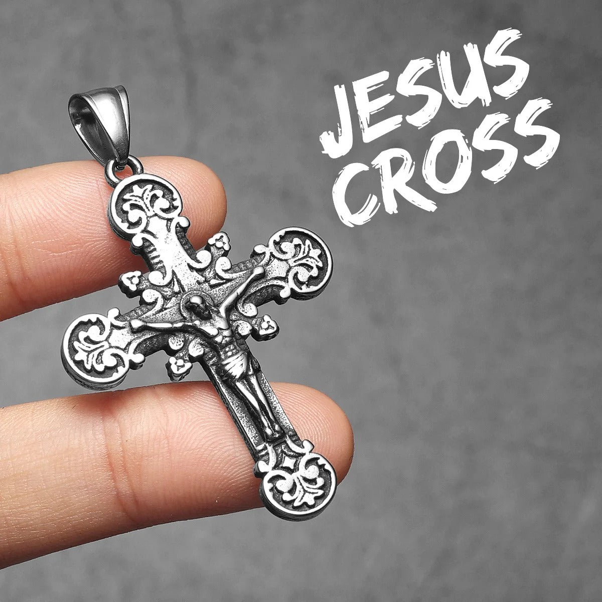 Carving Jesus Cross Stainless Steel Necklaces