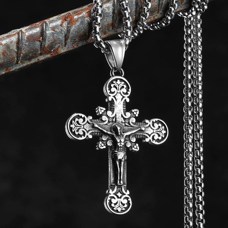 Carving Jesus Cross Stainless Steel Necklaces