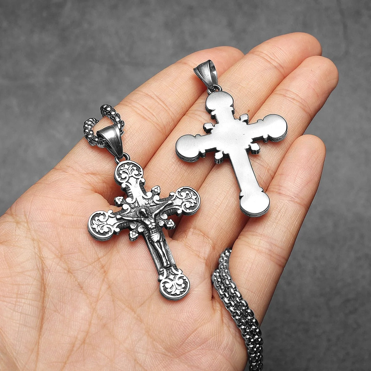 Carving Jesus Cross Stainless Steel Necklaces