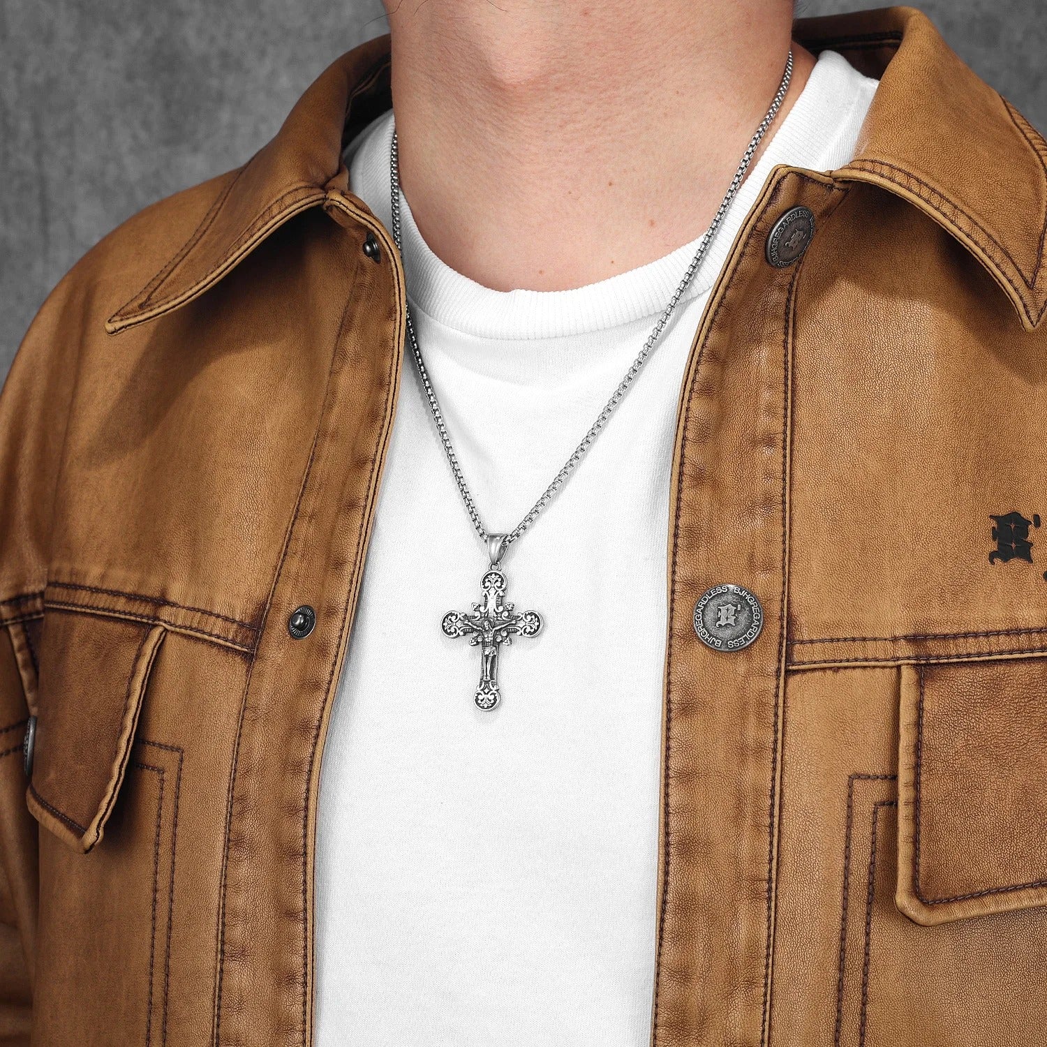 Carving Jesus Cross Stainless Steel Necklaces