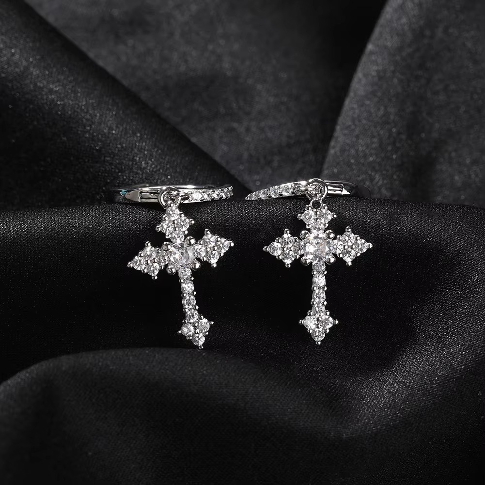 Radiant Cross Zircon Hoop Earrings