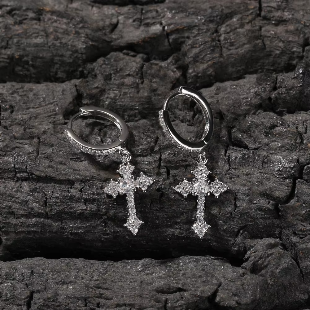 Radiant Cross Zircon Hoop Earrings
