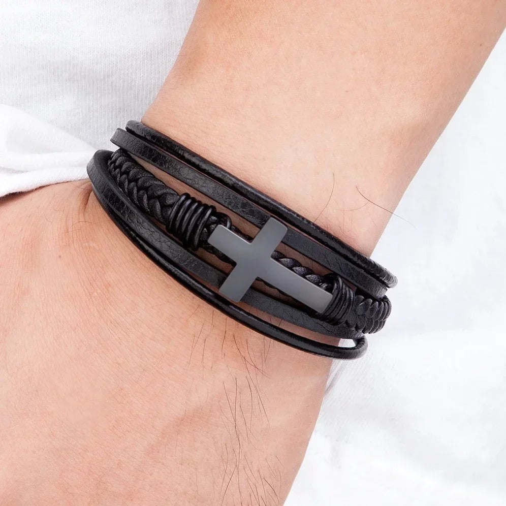 Cross Godly Grind Bracelet High Quality Leather