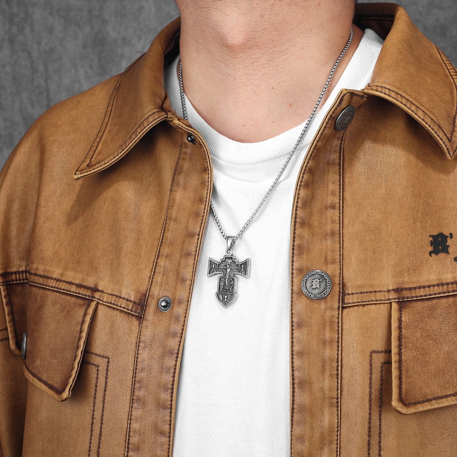 Cross Jesus Amulets Stainless Steel Men Necklaces