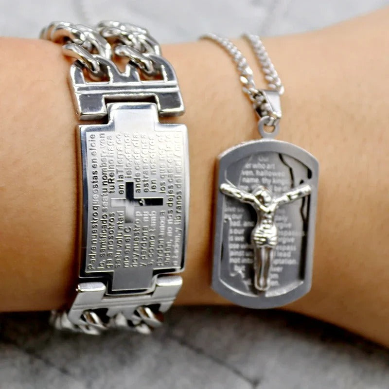Cross Stainless Steel Bible Godly Grind Bracelet