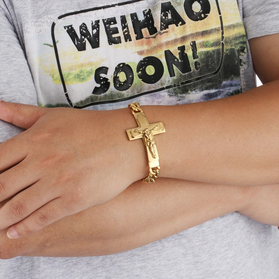 Crucifixion Cuban Stainless Steel Godly Grind Bracelet