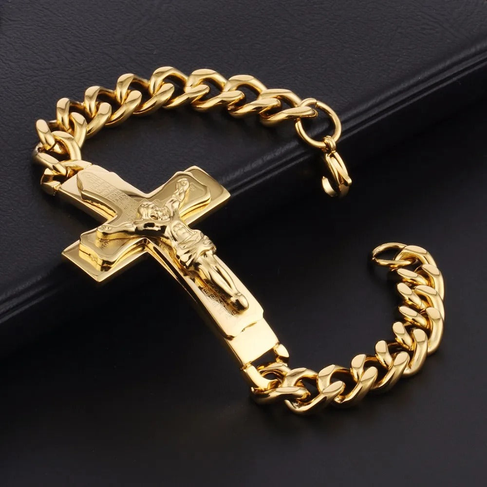 Crucifixion Cuban Stainless Steel Godly Grind Bracelet