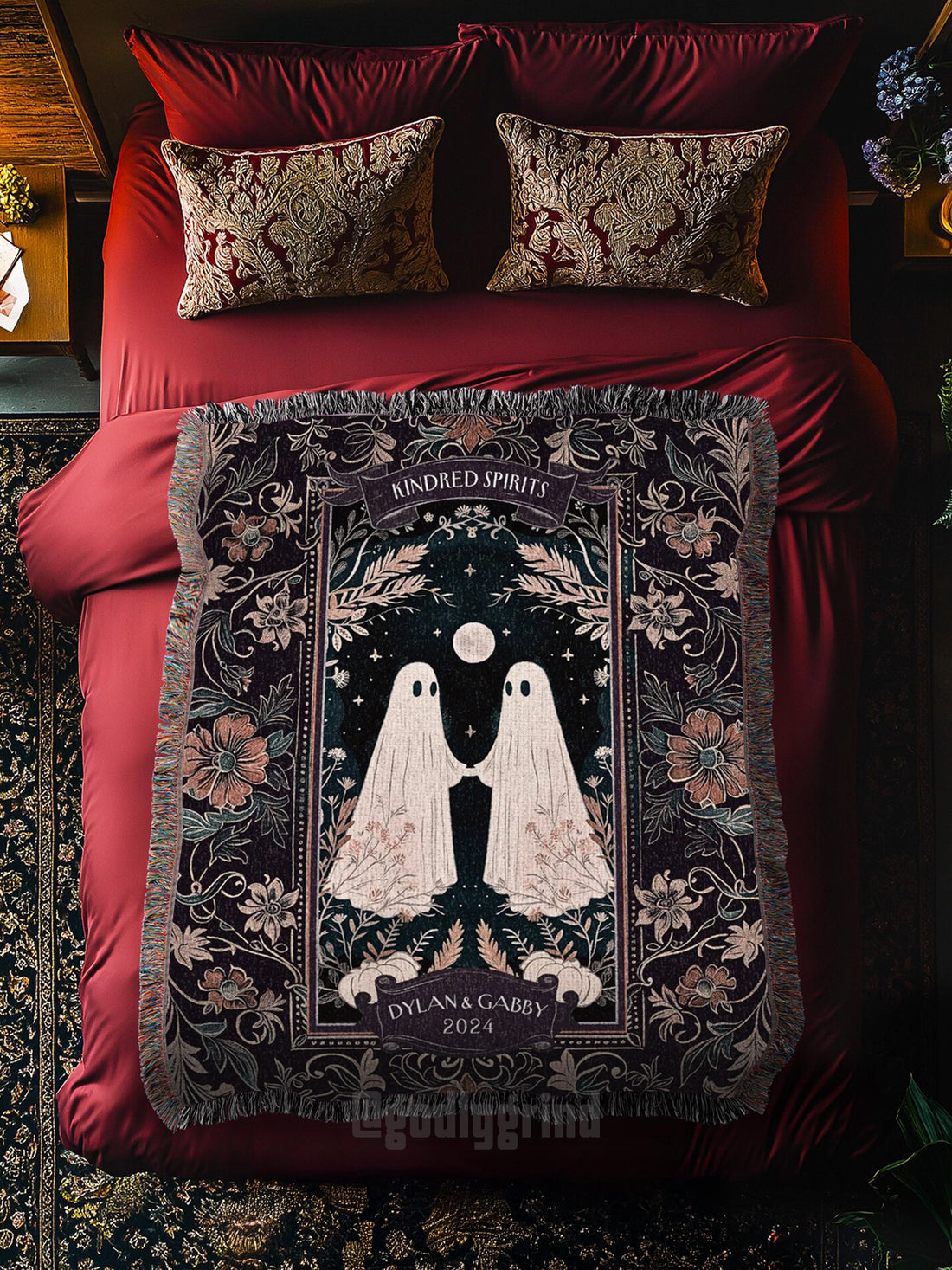 Custom Woodland Gothic Couple Woven Blanket