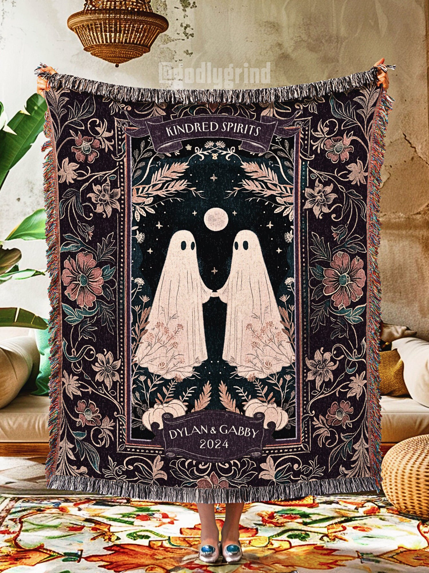 Custom Woodland Gothic Couple Woven Blanket