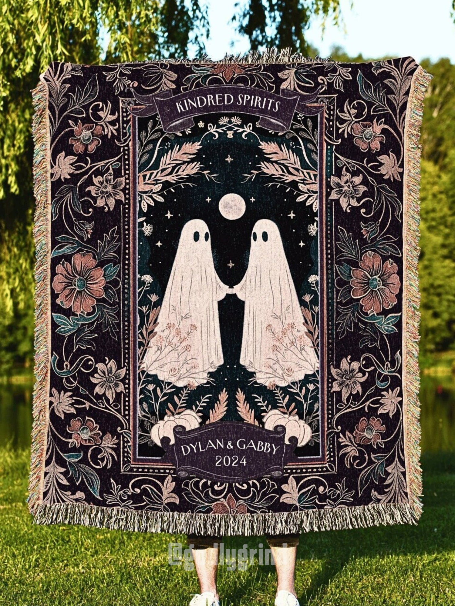 Custom Woodland Gothic Couple Woven Blanket