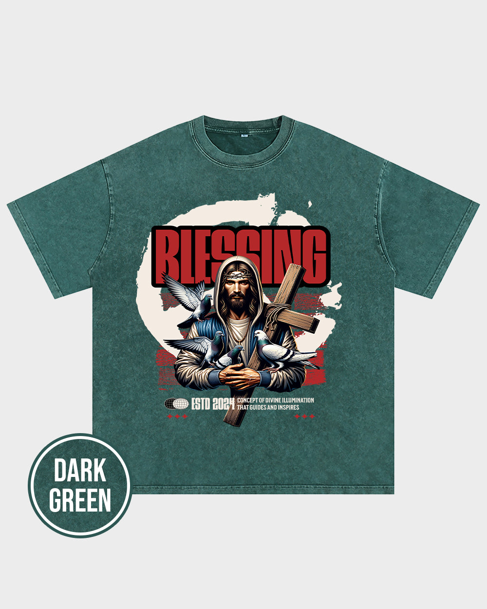 But God demonstrates his own love for us in this-Romans 5-8 NIV Acid Wash Tshirt - Godlygrind