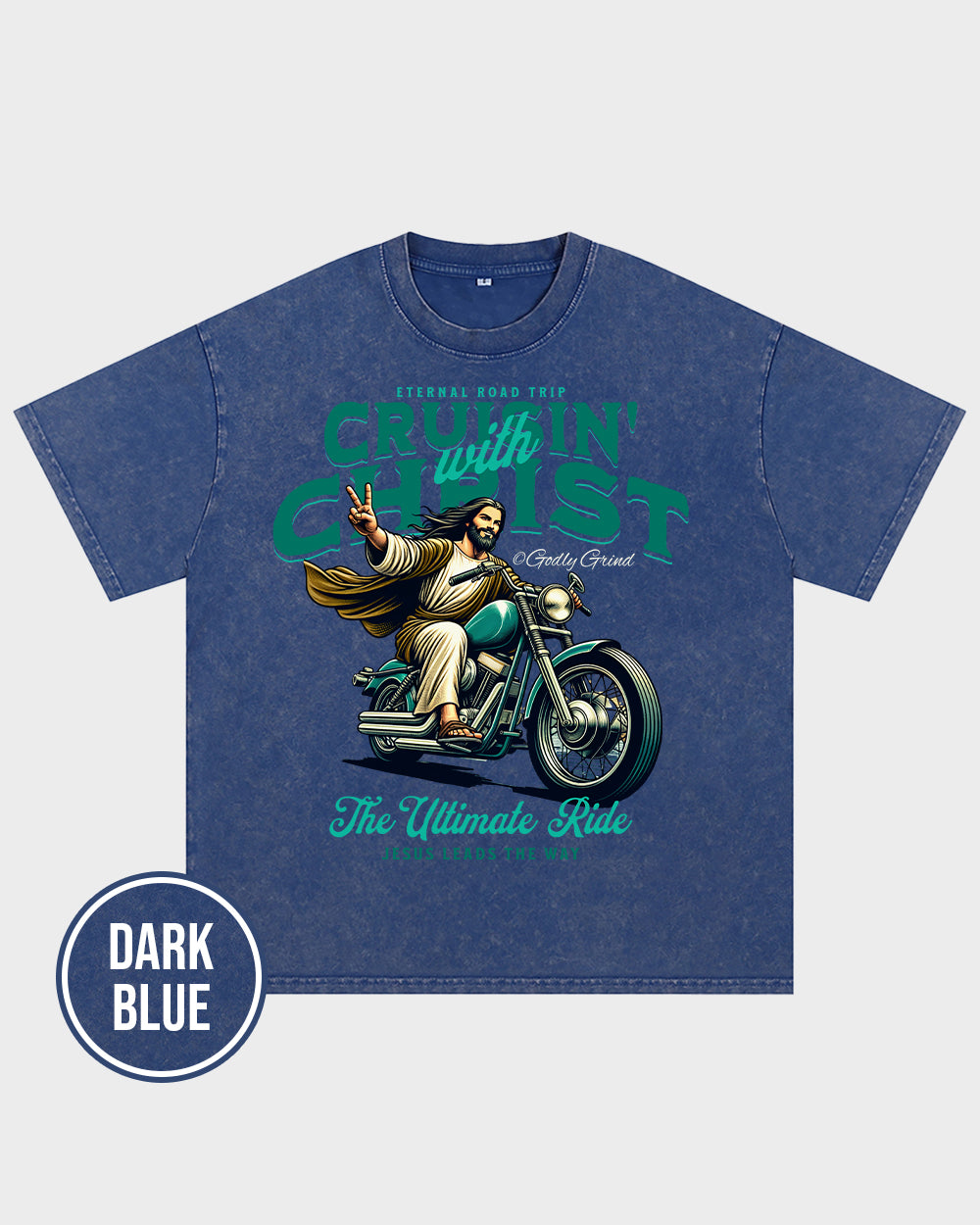 Cruisin' With Christ Jesus - Biker Motorcycle Peace Sign Acid Wash Tshirt - Godlygrind