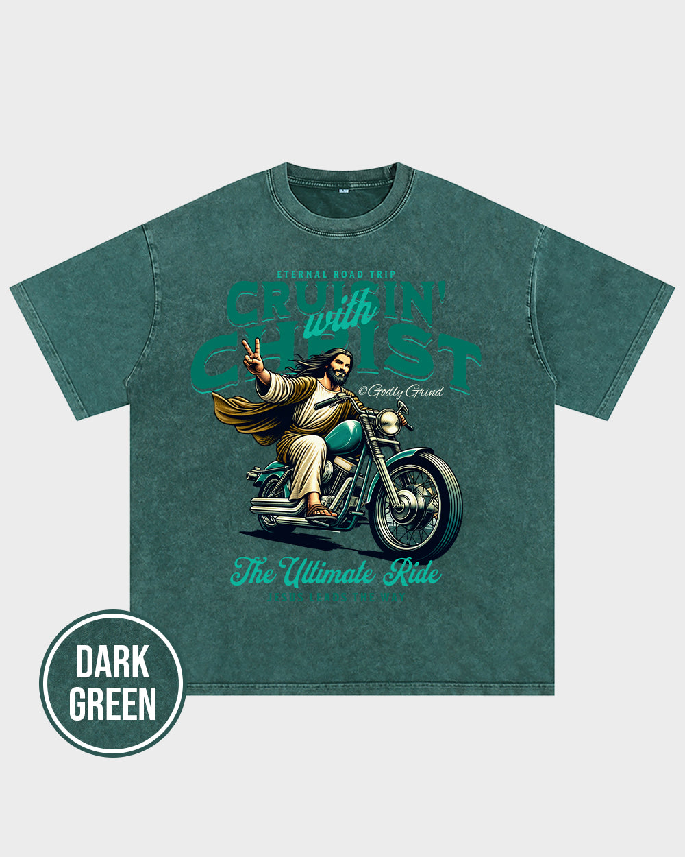 Cruisin' With Christ Jesus - Biker Motorcycle Peace Sign Acid Wash Tshirt - Godlygrind
