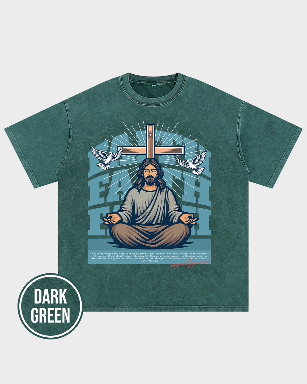 But God demonstrates his own love for us in this-Romans 5-8 NIV Acid Wash Tshirt - Godlygrind