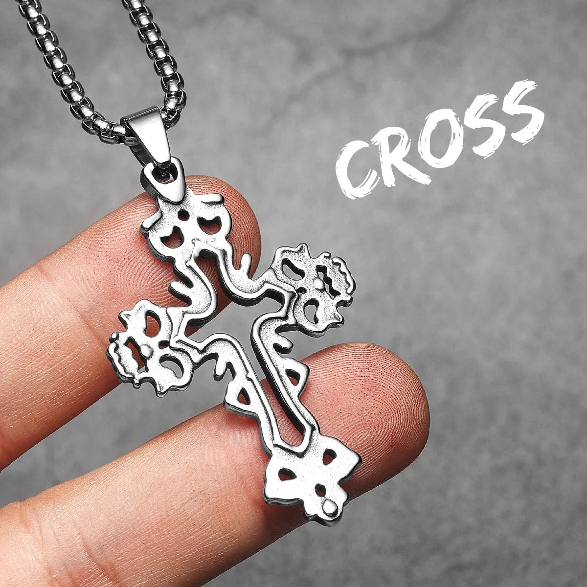 Divine Roots Cross Pendant – Vintage Carved Stainless Steel Necklace
