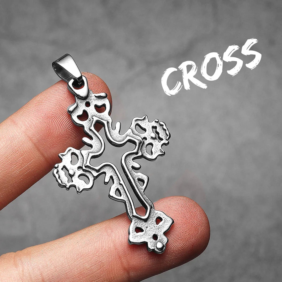 Divine Roots Cross Pendant – Vintage Carved Stainless Steel Necklace