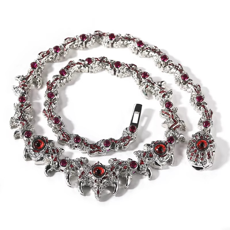 FaithHeart Gothic Crystal Ruby Dragon Claw Necklace for Men