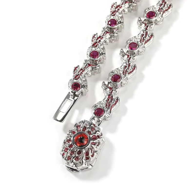 FaithHeart Gothic Crystal Ruby Dragon Claw Necklace for Men