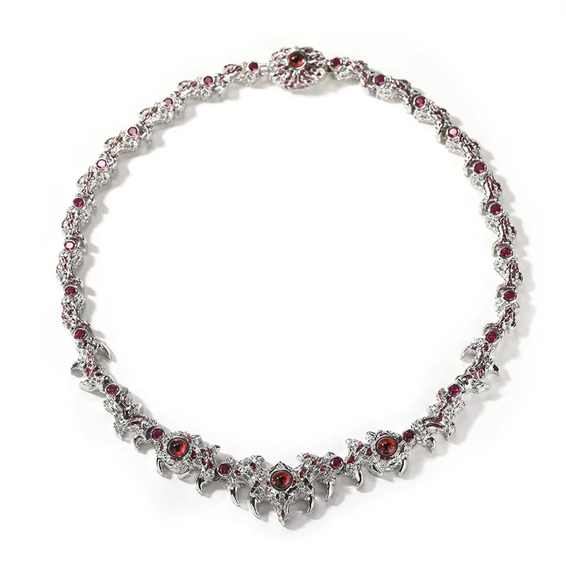 FaithHeart Gothic Crystal Ruby Dragon Claw Necklace for Men