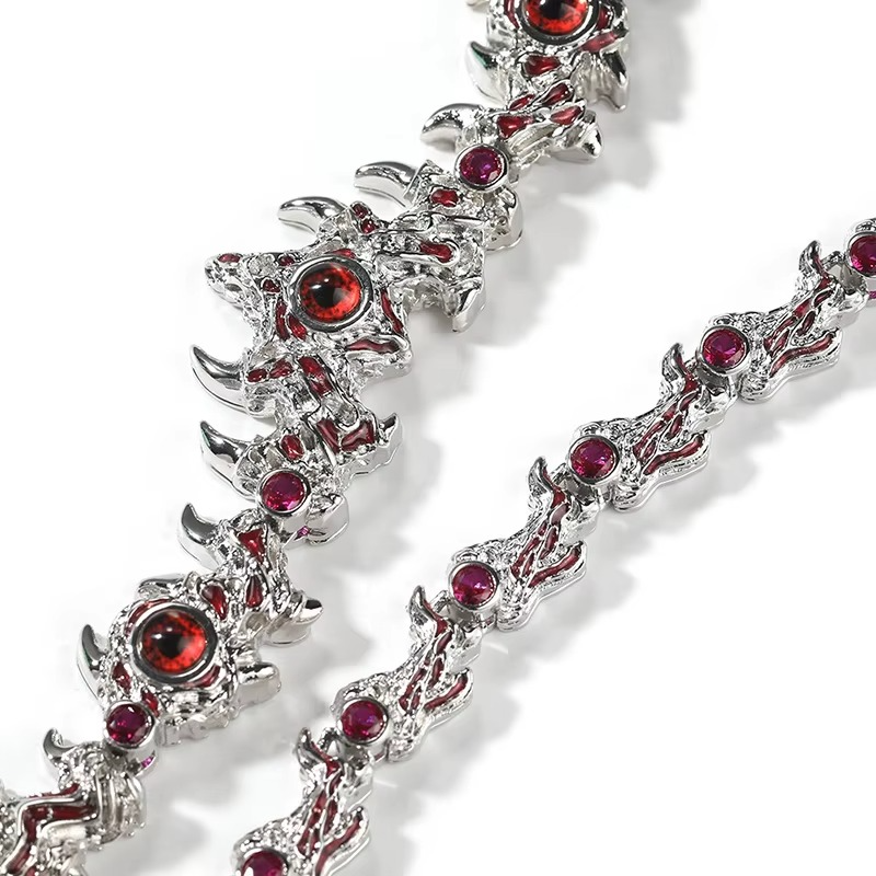 FaithHeart Gothic Crystal Ruby Dragon Claw Necklace for Men